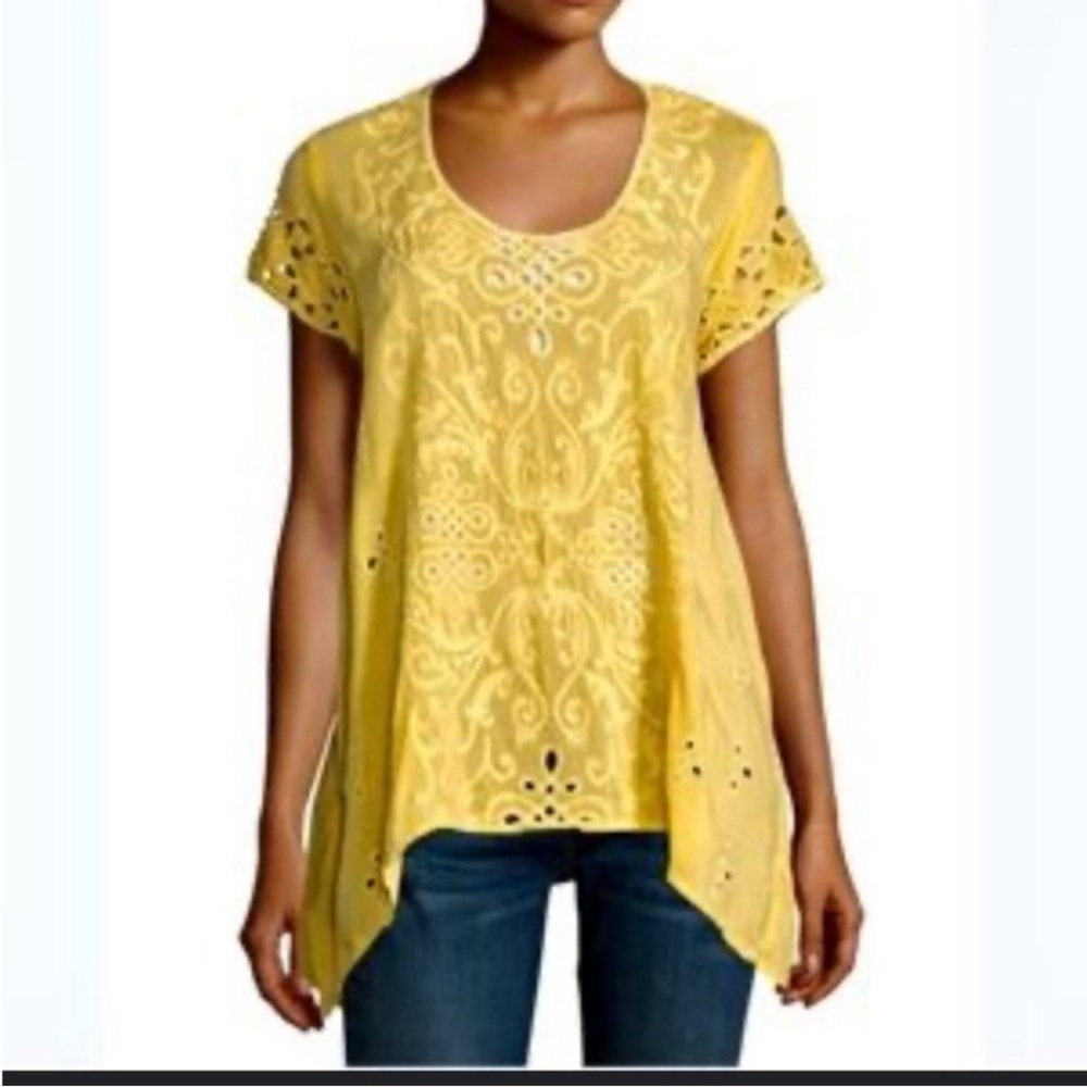 Johnny Was muted custard yellow silk top size L like new - Picture 2 of 11